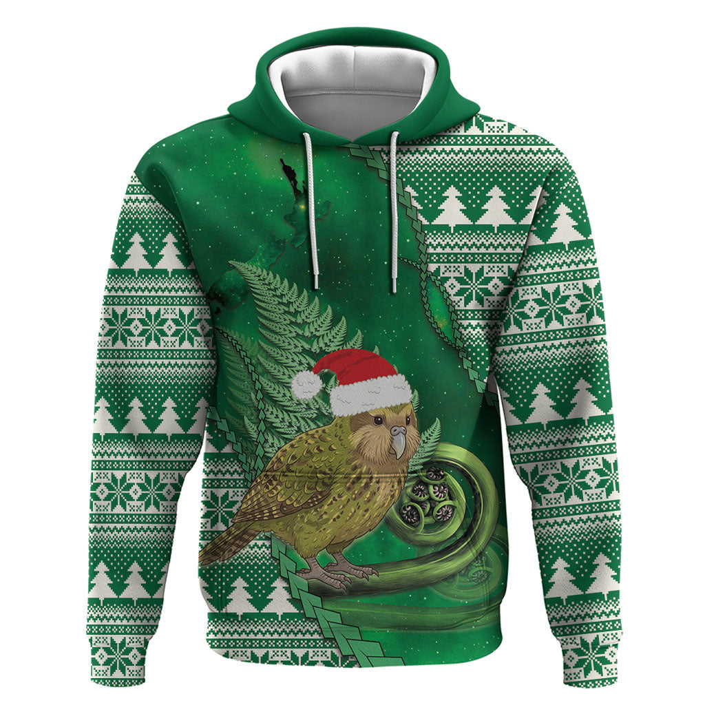 New Zealand Kakapo Christmas In July Hoodie Silver Fern Santa Xmas Green Color LT22 Pullover Hoodie Green - Polynesian Pride
