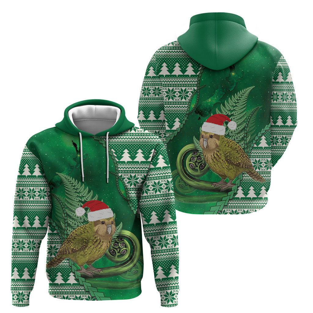 New Zealand Kakapo Christmas In July Hoodie Silver Fern Santa Xmas Green Color