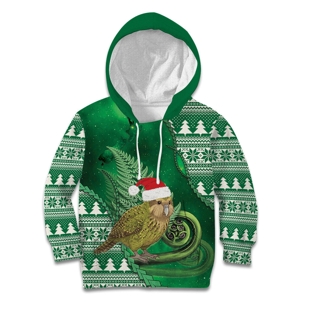 New Zealand Kakapo Christmas In July Kid Hoodie Silver Fern Santa Xmas Green Color LT22 Hoodie Green - Polynesian Pride