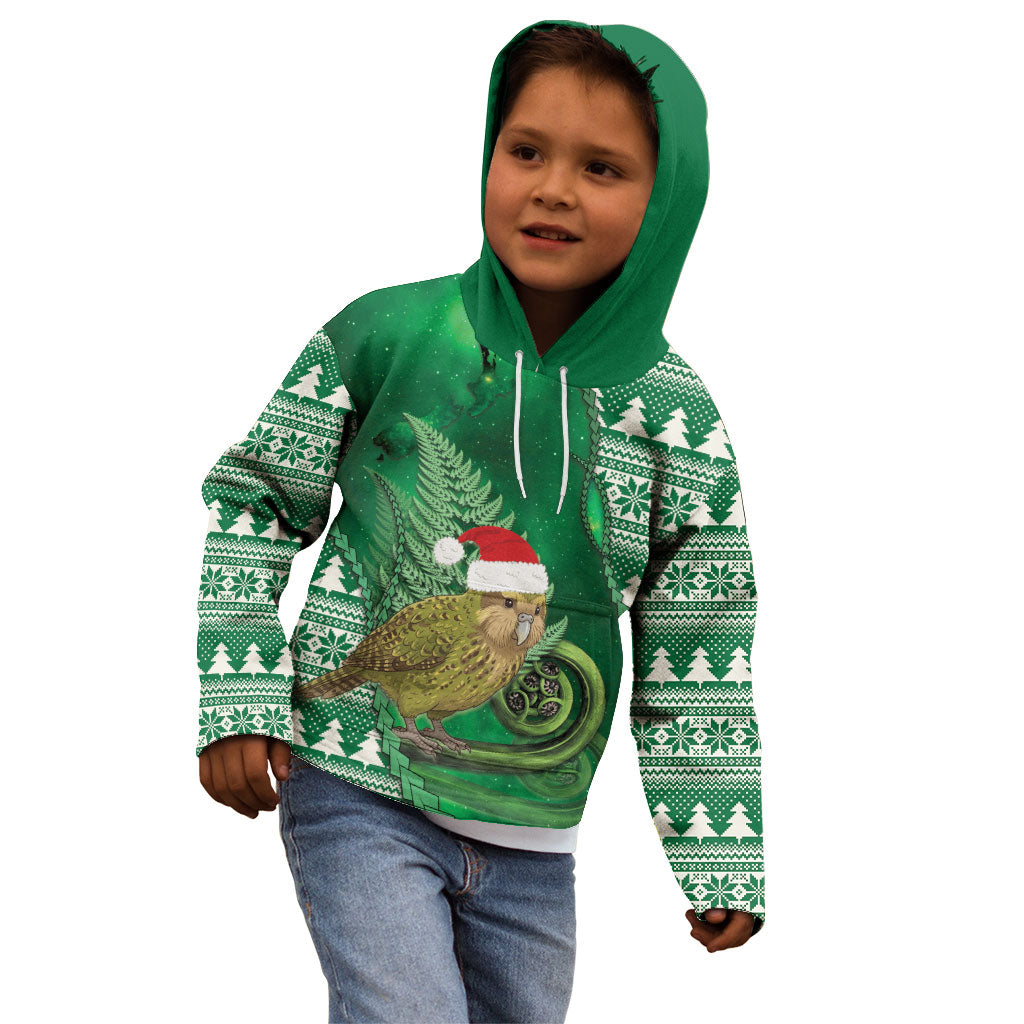 New Zealand Kakapo Christmas In July Kid Hoodie Silver Fern Santa Xmas Green Color