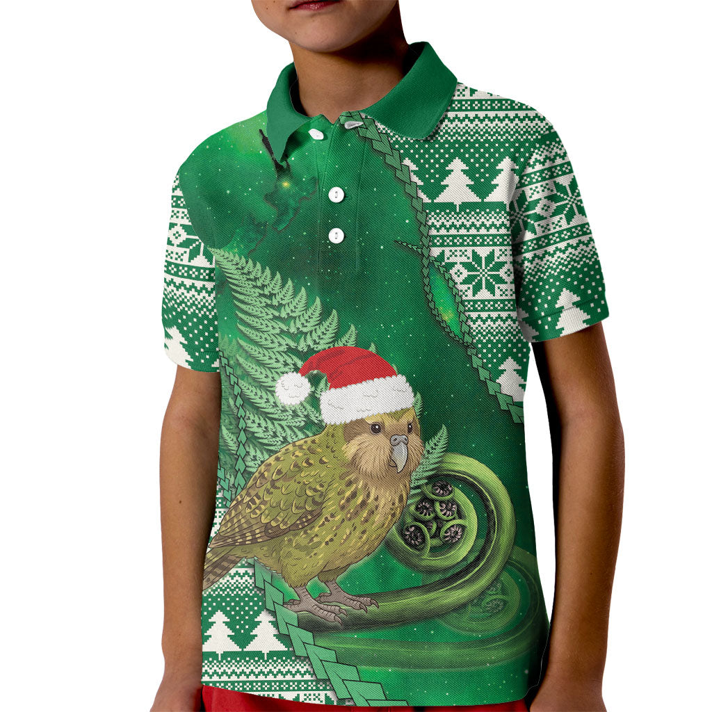 New Zealand Kakapo Christmas In July Kid Polo Shirt Silver Fern Santa Xmas Green Color LT22 Kid Green - Polynesian Pride