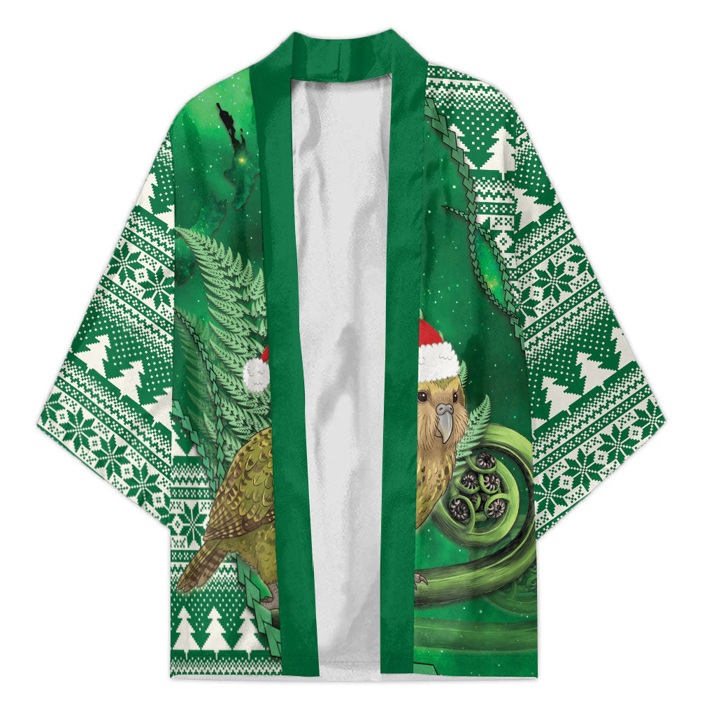 New Zealand Kakapo Christmas In July Kimono Silver Fern Santa Xmas Green Color LT22 Unisex Green - Polynesian Pride