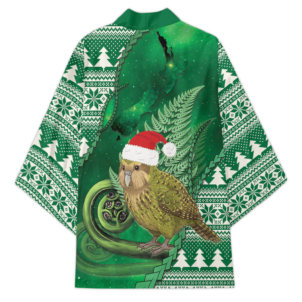 New Zealand Kakapo Christmas In July Kimono Silver Fern Santa Xmas Green Color LT22 - Polynesian Pride