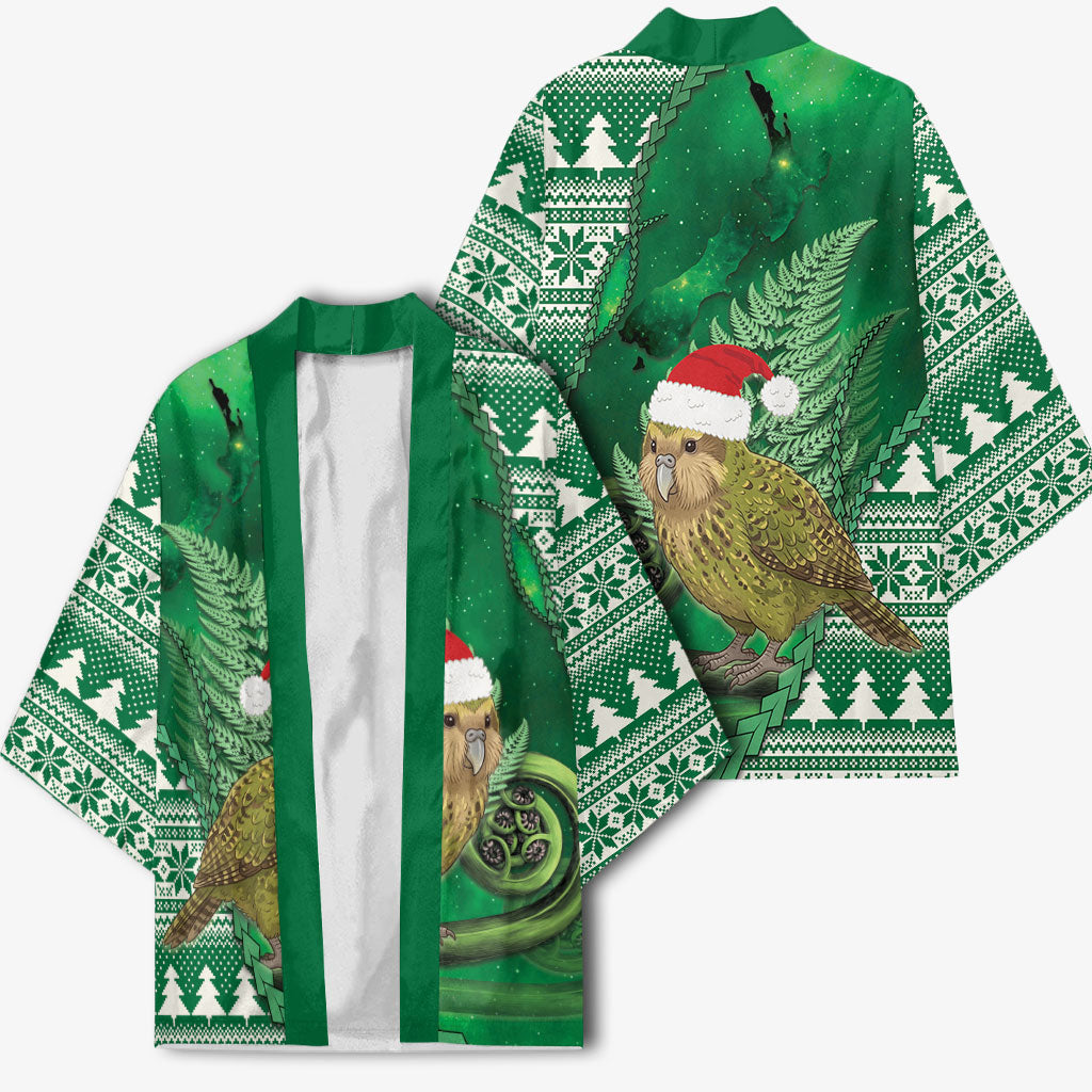 New Zealand Kakapo Christmas In July Kimono Silver Fern Santa Xmas Green Color LT22 - Polynesian Pride