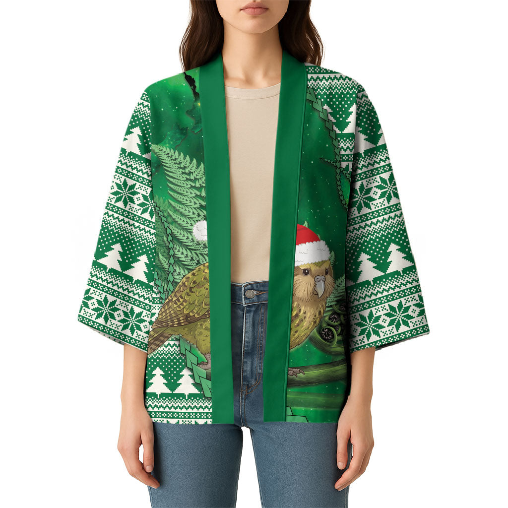 New Zealand Kakapo Christmas In July Kimono Silver Fern Santa Xmas Green Color LT22 - Polynesian Pride
