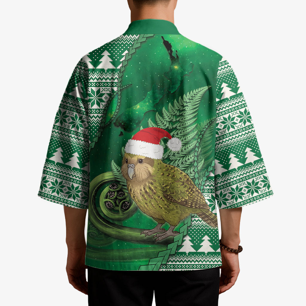 New Zealand Kakapo Christmas In July Kimono Silver Fern Santa Xmas Green Color LT22 - Polynesian Pride
