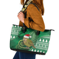 New Zealand Kakapo Christmas In July Leather Tote Bag Silver Fern Santa Xmas Green Color LT22 Green - Polynesian Pride