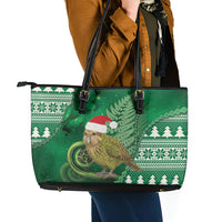 New Zealand Kakapo Christmas In July Leather Tote Bag Silver Fern Santa Xmas Green Color LT22 - Polynesian Pride