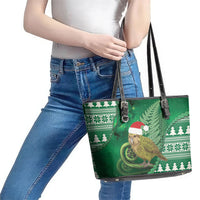 New Zealand Kakapo Christmas In July Leather Tote Bag Silver Fern Santa Xmas Green Color LT22 - Polynesian Pride