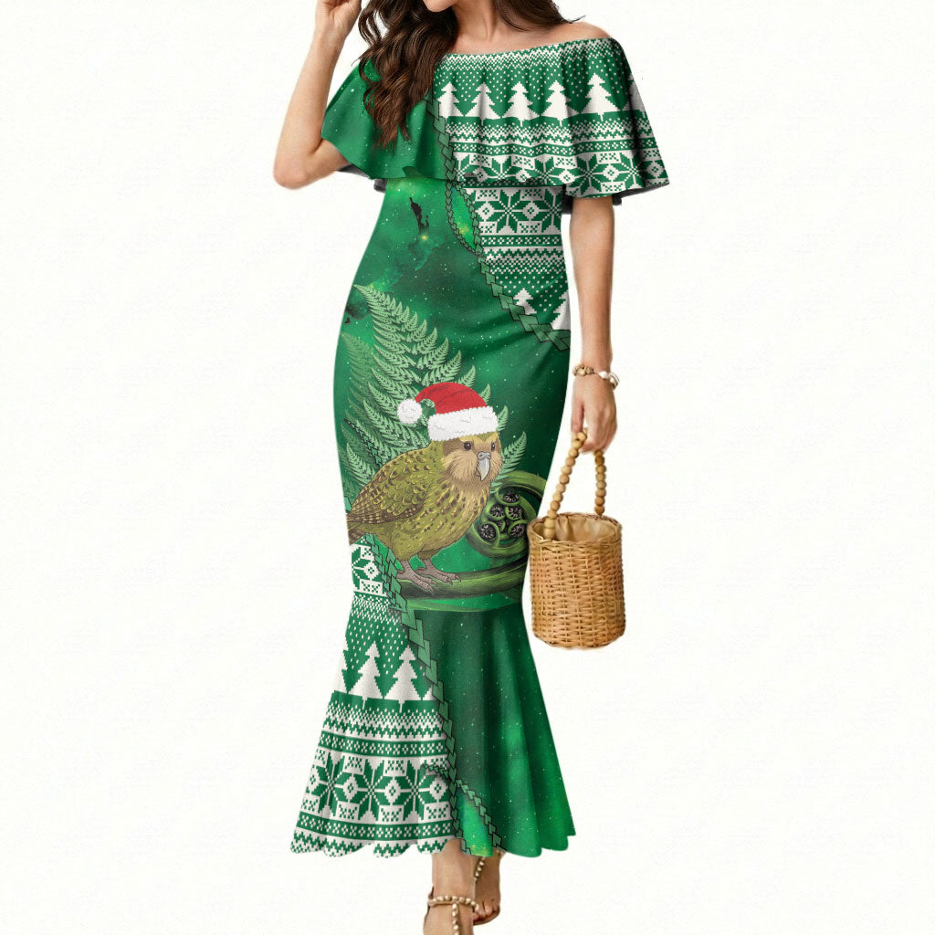 New Zealand Kakapo Christmas In July Mermaid Dress Silver Fern Santa Xmas Green Color LT22 Women Green - Polynesian Pride