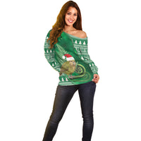 New Zealand Kakapo Christmas In July Off Shoulder Sweater Silver Fern Santa Xmas Green Color LT22 - Polynesian Pride