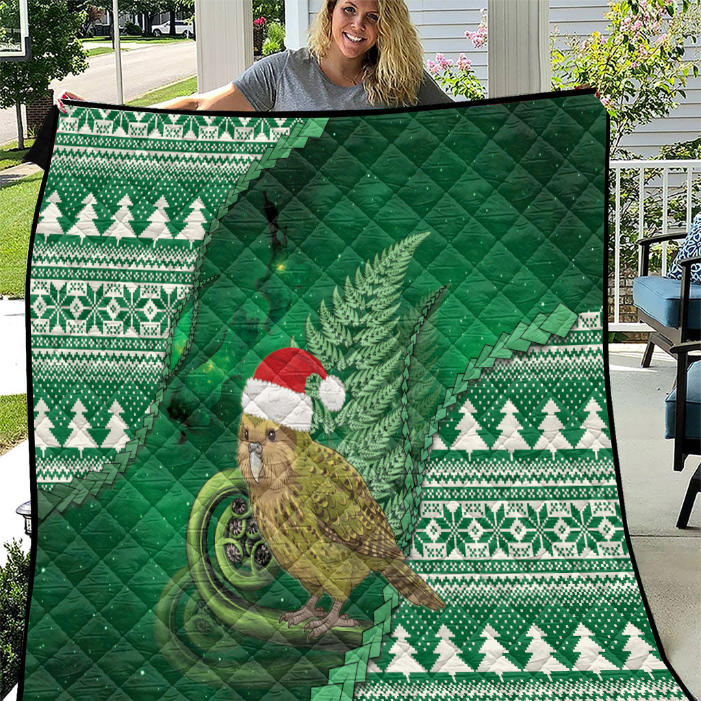New Zealand Kakapo Christmas In July Quilt Silver Fern Santa Xmas Green Color LT22 Green - Polynesian Pride