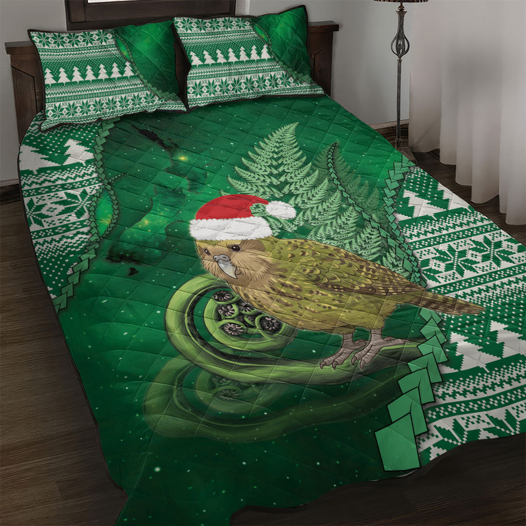 New Zealand Kakapo Christmas In July Quilt Bed Set Silver Fern Santa Xmas Green Color LT22 Green - Polynesian Pride