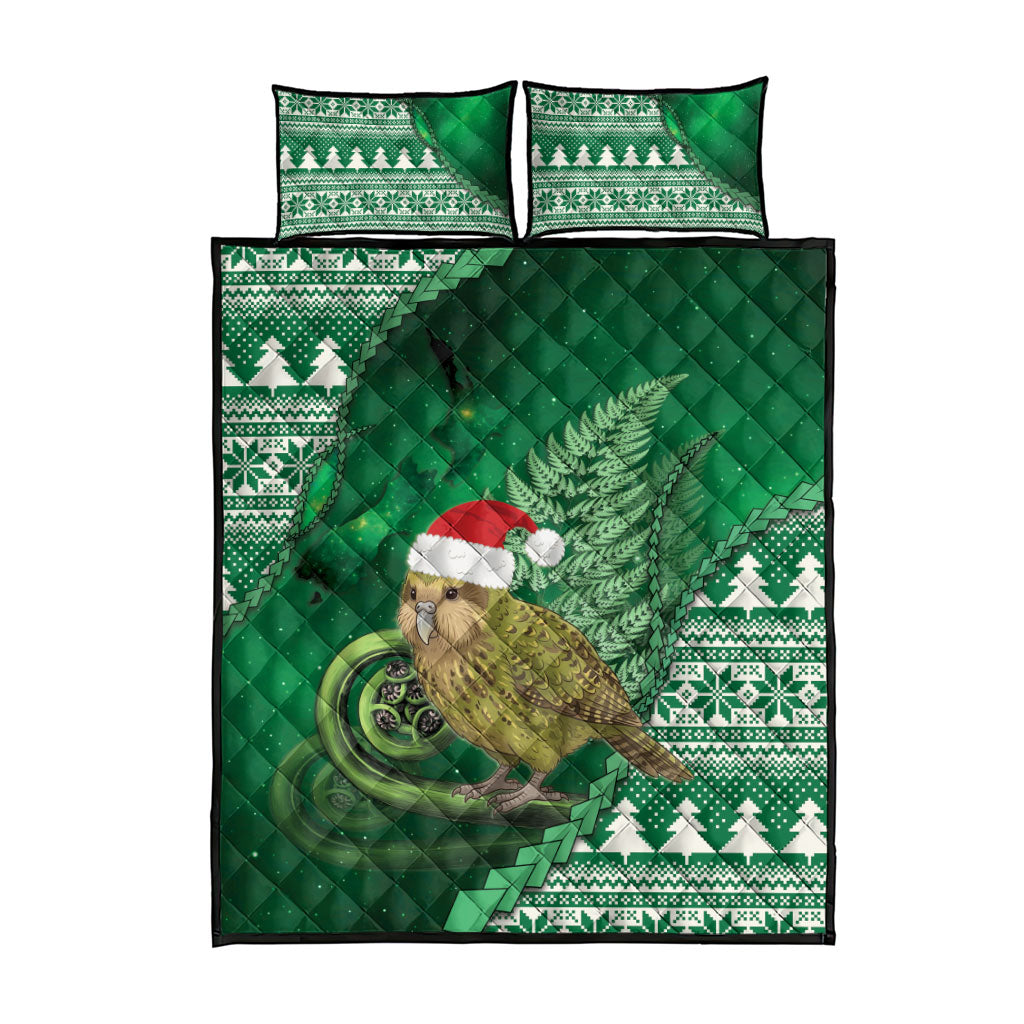 New Zealand Kakapo Christmas In July Quilt Bed Set Silver Fern Santa Xmas Green Color LT22 - Polynesian Pride