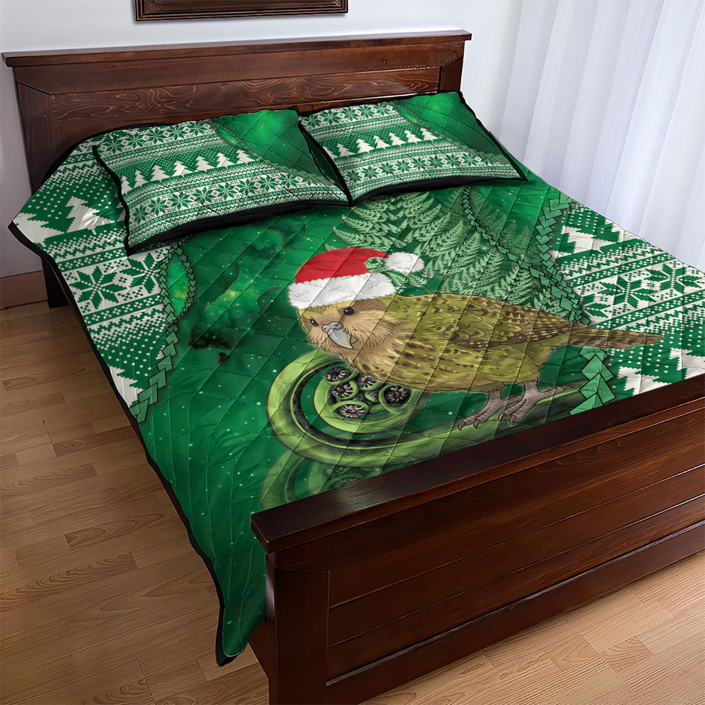 New Zealand Kakapo Christmas In July Quilt Bed Set Silver Fern Santa Xmas Green Color LT22 - Polynesian Pride