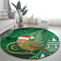 New Zealand Kakapo Christmas In July Round Carpet Silver Fern Santa Xmas Green Color LT22 - Polynesian Pride