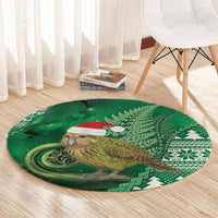 New Zealand Kakapo Christmas In July Round Carpet Silver Fern Santa Xmas Green Color LT22 - Polynesian Pride