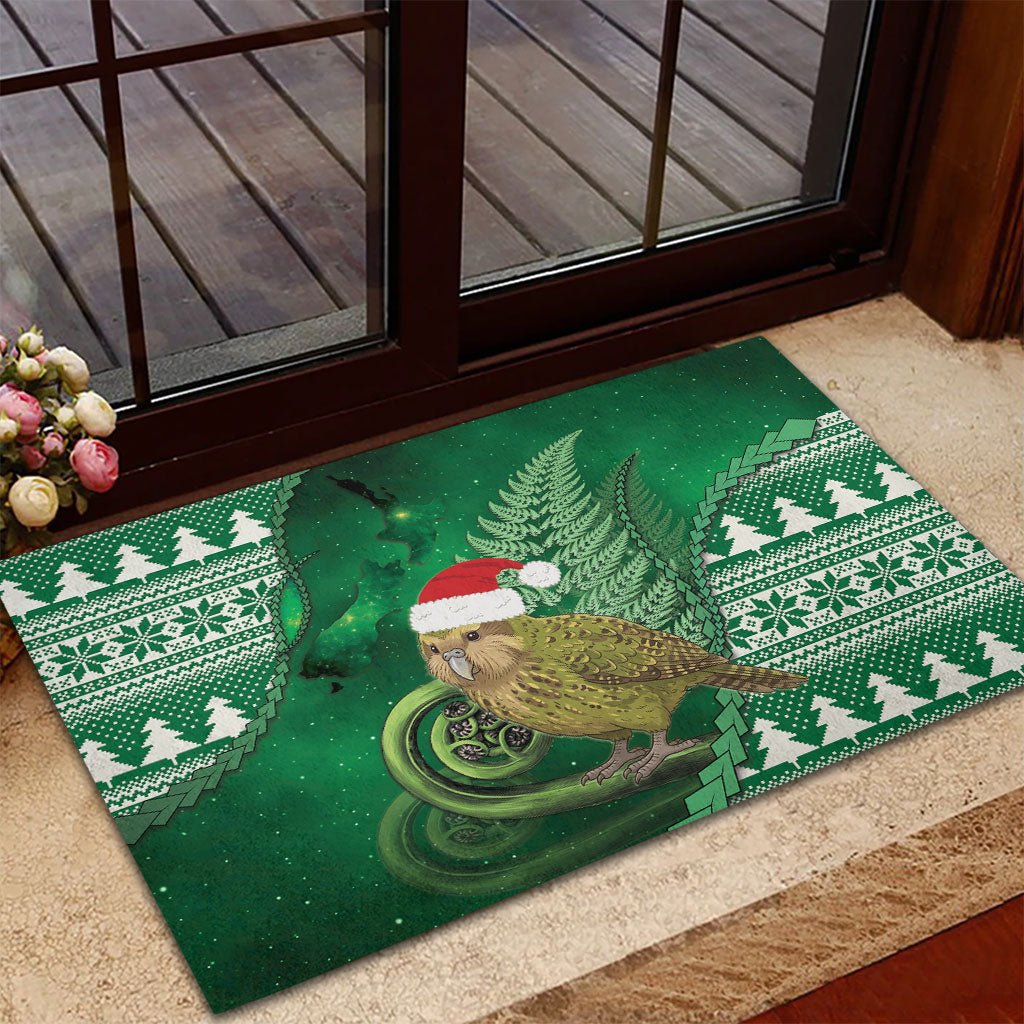 New Zealand Kakapo Christmas In July Rubber Doormat Silver Fern Santa Xmas Green Color LT22 - Polynesian Pride