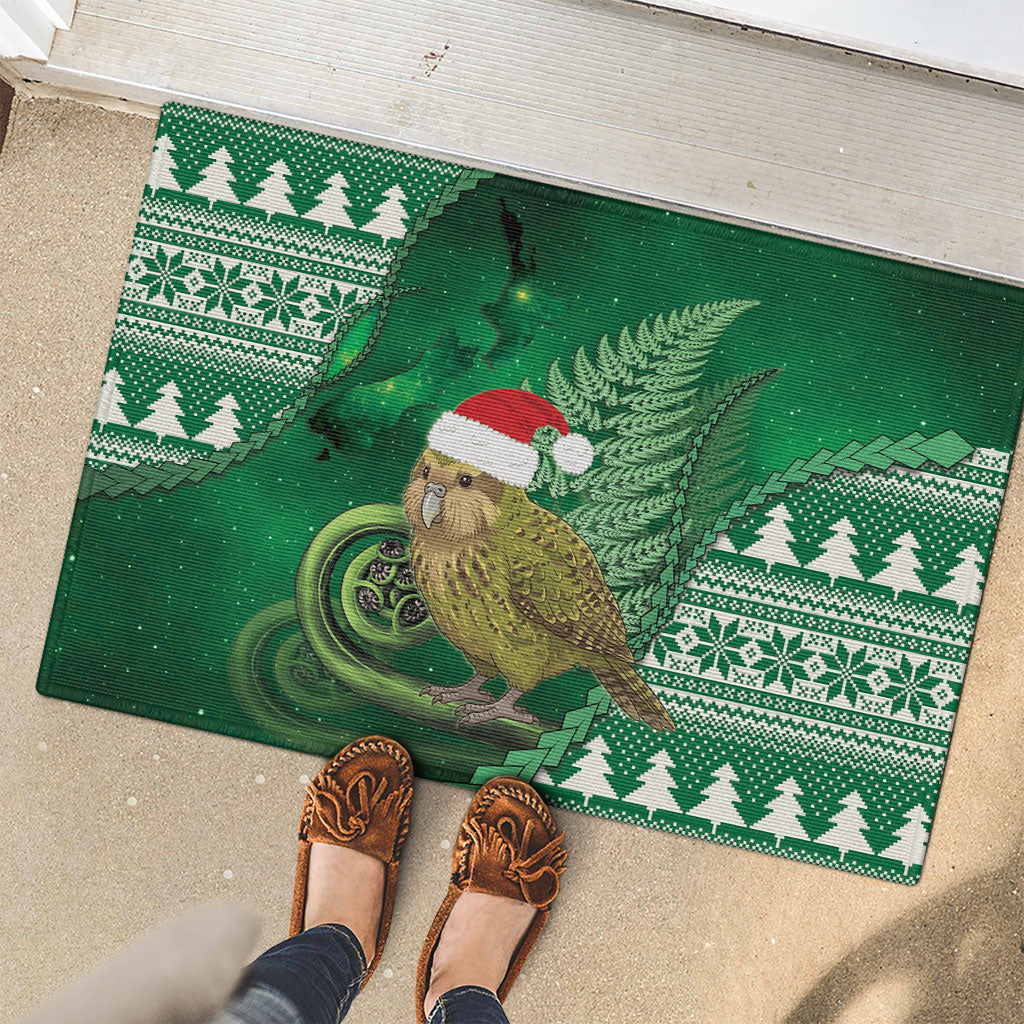 New Zealand Kakapo Christmas In July Rubber Doormat Silver Fern Santa Xmas Green Color LT22 - Polynesian Pride