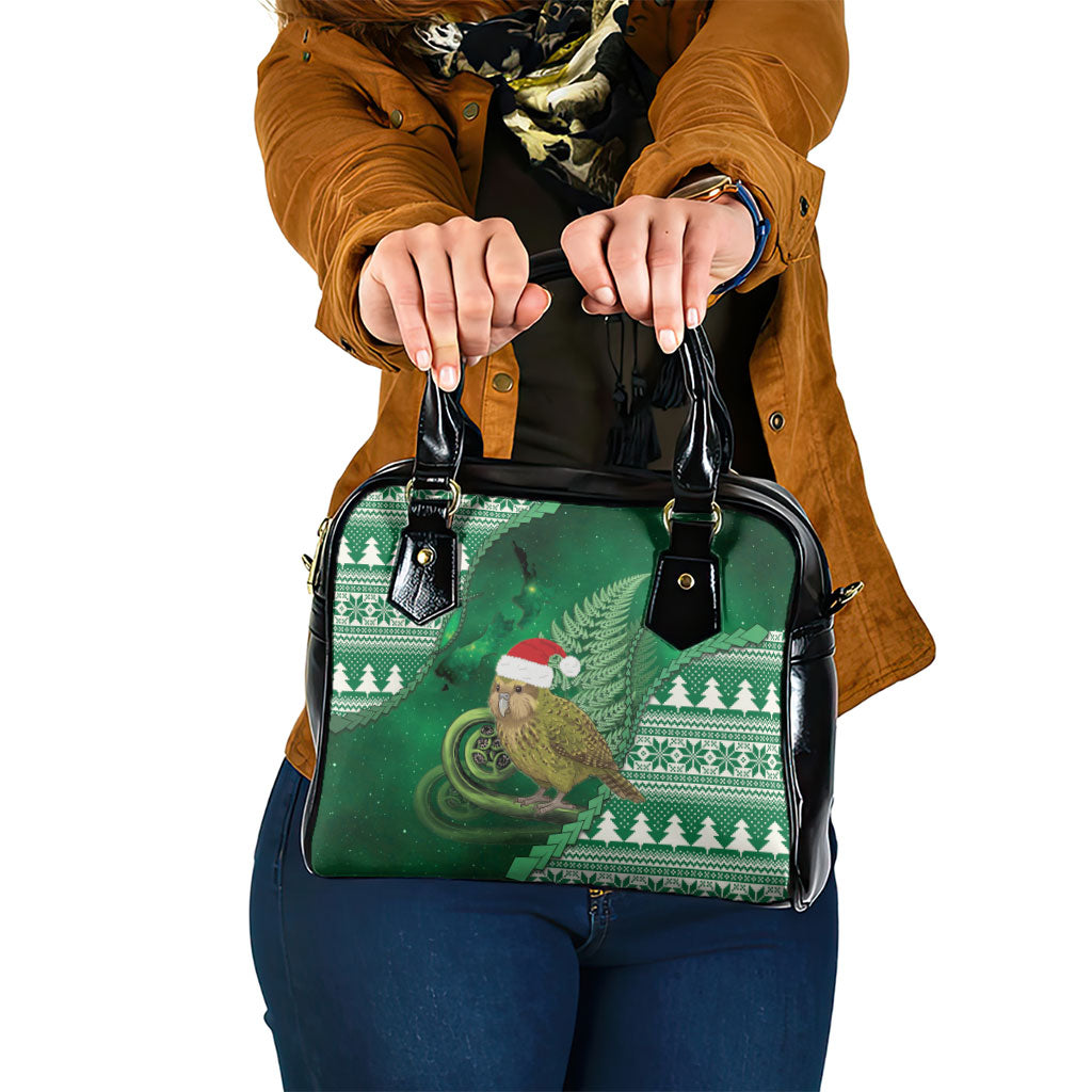 New Zealand Kakapo Christmas In July Shoulder Handbag Silver Fern Santa Xmas Green Color LT22 One Size Green - Polynesian Pride