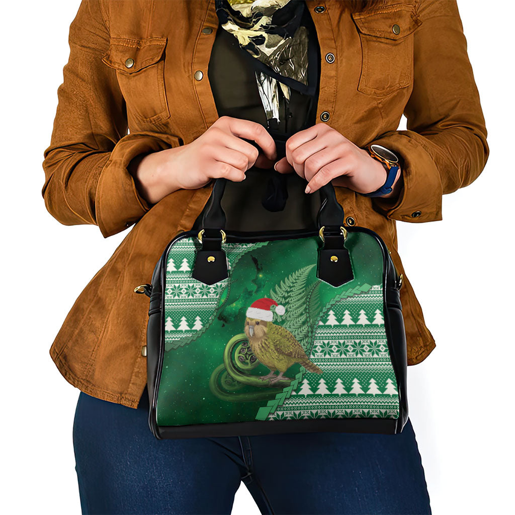 New Zealand Kakapo Christmas In July Shoulder Handbag Silver Fern Santa Xmas Green Color LT22 - Polynesian Pride