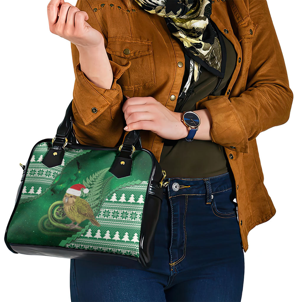 New Zealand Kakapo Christmas In July Shoulder Handbag Silver Fern Santa Xmas Green Color LT22 - Polynesian Pride