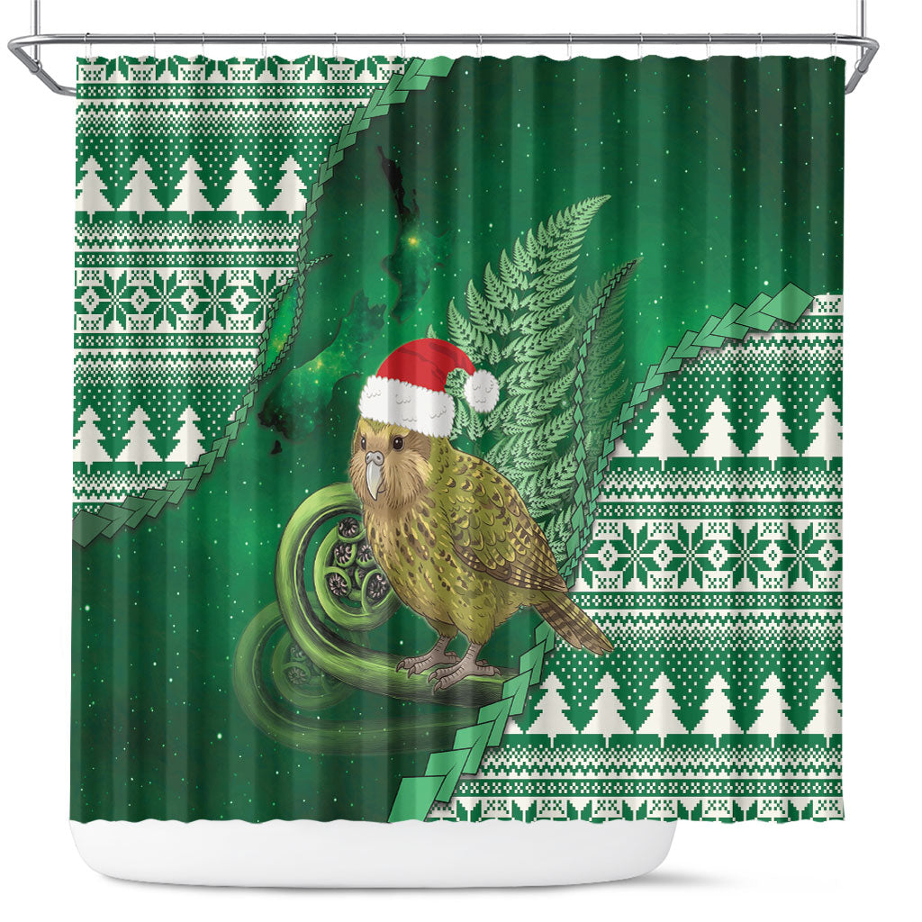 New Zealand Kakapo Christmas In July Shower Curtain Silver Fern Santa Xmas Green Color LT22 Green - Polynesian Pride