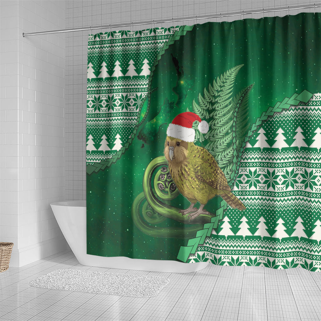 New Zealand Kakapo Christmas In July Shower Curtain Silver Fern Santa Xmas Green Color LT22 - Polynesian Pride