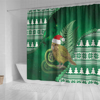 New Zealand Kakapo Christmas In July Shower Curtain Silver Fern Santa Xmas Green Color LT22 - Polynesian Pride