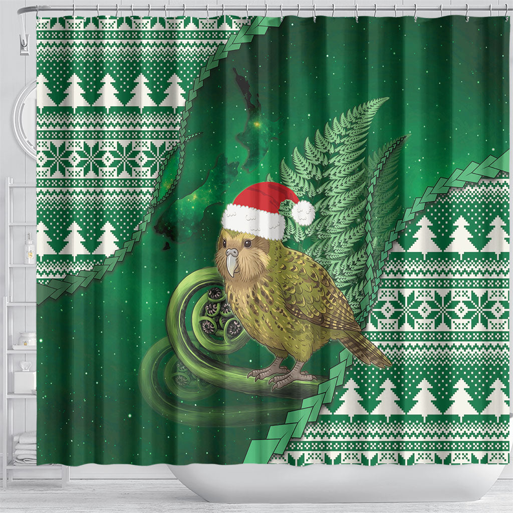New Zealand Kakapo Christmas In July Shower Curtain Silver Fern Santa Xmas Green Color LT22 - Polynesian Pride