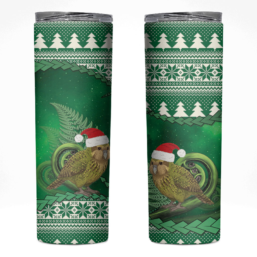 New Zealand Kakapo Christmas In July Skinny Tumbler Silver Fern Santa Xmas Green Color LT22 Green - Polynesian Pride