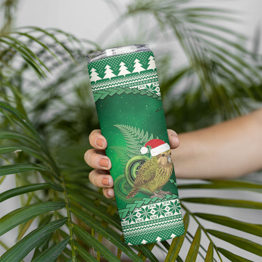 New Zealand Kakapo Christmas In July Skinny Tumbler Silver Fern Santa Xmas Green Color LT22 - Polynesian Pride