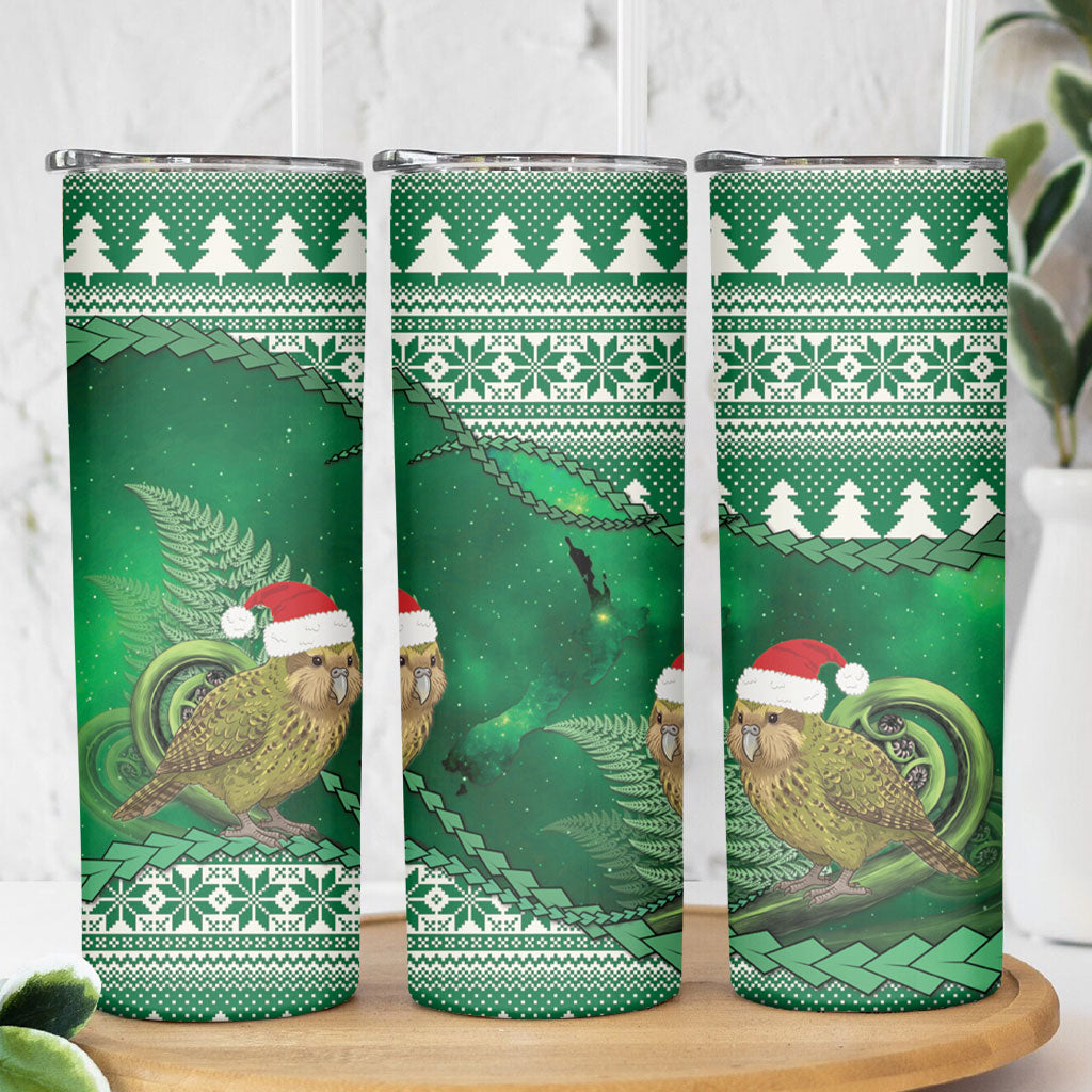 New Zealand Kakapo Christmas In July Skinny Tumbler Silver Fern Santa Xmas Green Color LT22 - Polynesian Pride