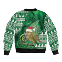 New Zealand Kakapo Christmas In July Sleeve Zip Bomber Jacket Silver Fern Santa Xmas Green Color LT22 - Polynesian Pride