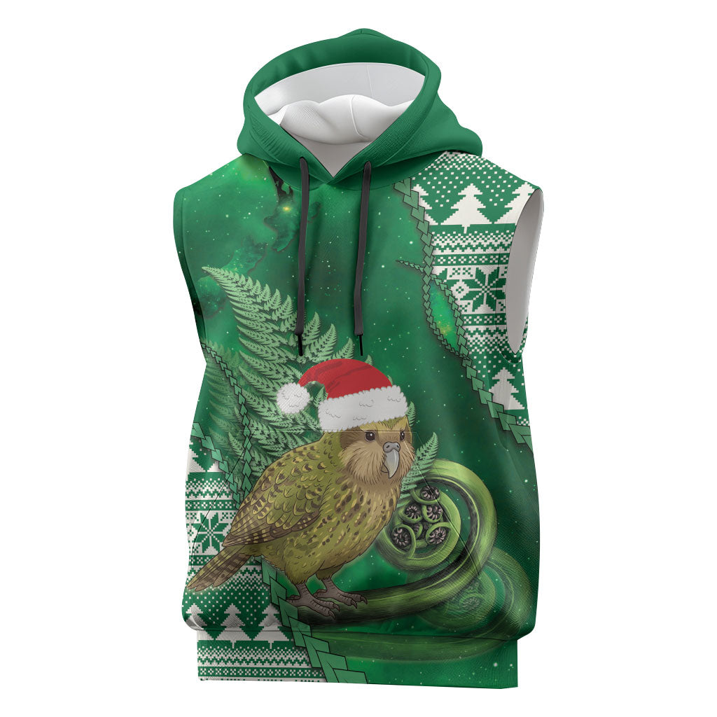 New Zealand Kakapo Christmas In July Sleeveless Hoodie Silver Fern Santa Xmas Green Color LT22 Green - Polynesian Pride