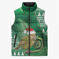 New Zealand Kakapo Christmas In July Sleeveless Puffer Jacket Silver Fern Santa Xmas Green Color LT22 Unisex Green - Polynesian Pride