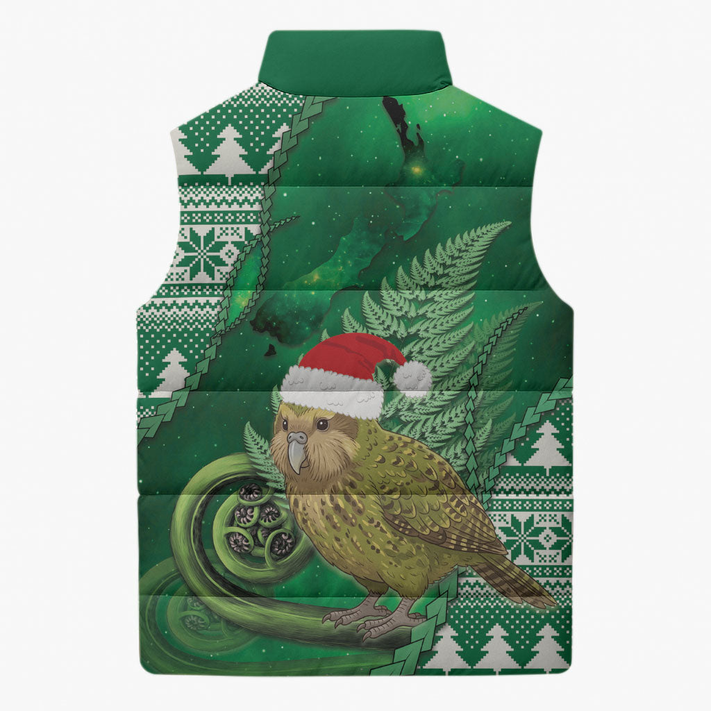 New Zealand Kakapo Christmas In July Sleeveless Puffer Jacket Silver Fern Santa Xmas Green Color LT22 - Polynesian Pride