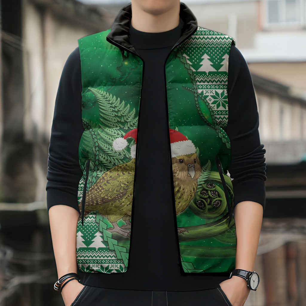 New Zealand Kakapo Christmas In July Sleeveless Puffer Jacket Silver Fern Santa Xmas Green Color LT22 - Polynesian Pride