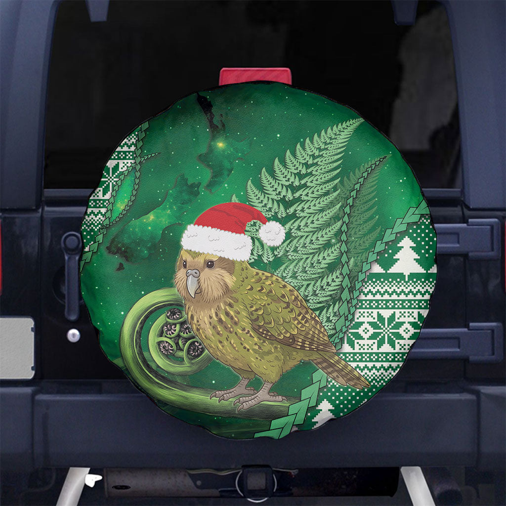New Zealand Kakapo Christmas In July Spare Tire Cover Silver Fern Santa Xmas Green Color LT22 No hole Green - Polynesian Pride
