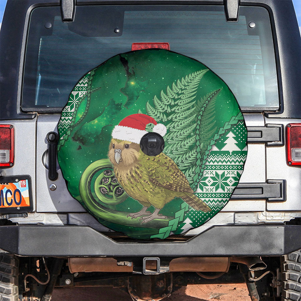 New Zealand Kakapo Christmas In July Spare Tire Cover Silver Fern Santa Xmas Green Color LT22 Green - Polynesian Pride
