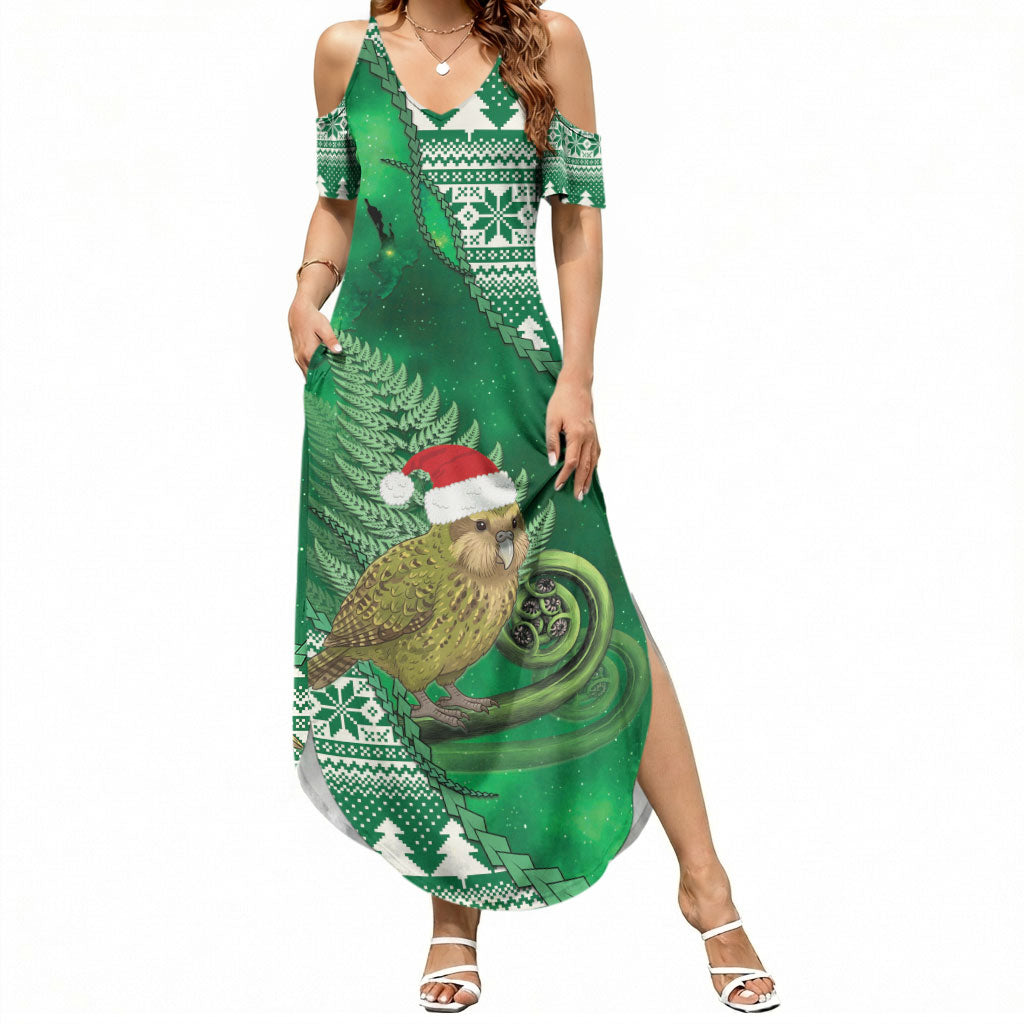 New Zealand Kakapo Christmas In July Summer Maxi Dress Silver Fern Santa Xmas Green Color LT22 Women Green - Polynesian Pride