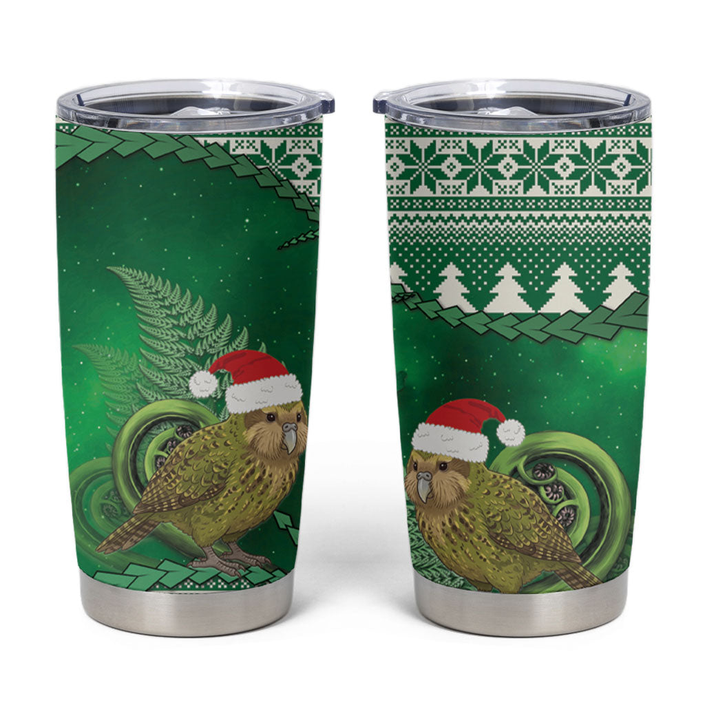 New Zealand Kakapo Christmas In July Tumbler Cup Silver Fern Santa Xmas Green Color LT22 Green - Polynesian Pride