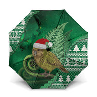 New Zealand Kakapo Christmas In July Umbrella Silver Fern Santa Xmas Green Color LT22 One Size Folded 11.42 inch Opened Diameter 37.4 inch Green - Polynesian Pride