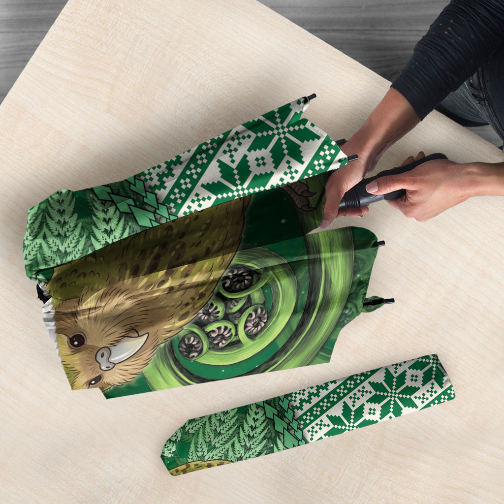 New Zealand Kakapo Christmas In July Umbrella Silver Fern Santa Xmas Green Color LT22 - Polynesian Pride