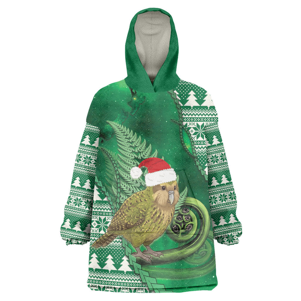 New Zealand Kakapo Christmas In July Wearable Blanket Hoodie Silver Fern Santa Xmas Green Color LT22 One Size Green - Polynesian Pride