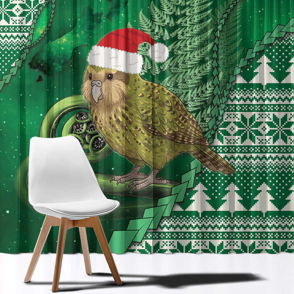 New Zealand Kakapo Christmas In July Window Curtain Silver Fern Santa Xmas Green Color LT22 - Polynesian Pride