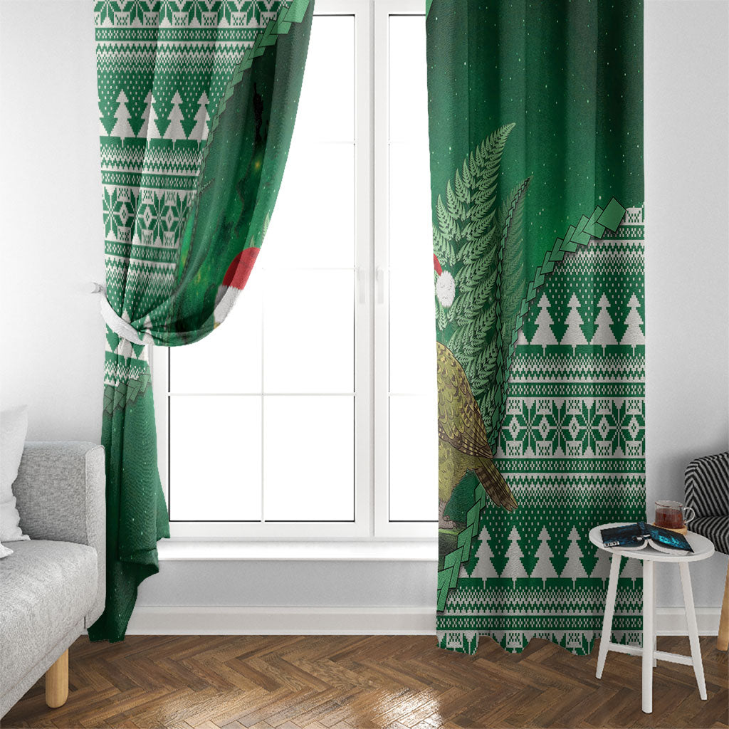New Zealand Kakapo Christmas In July Window Curtain Silver Fern Santa Xmas Green Color LT22 - Polynesian Pride