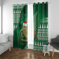 New Zealand Kakapo Christmas In July Window Curtain Silver Fern Santa Xmas Green Color LT22 With Grommets Green - Polynesian Pride