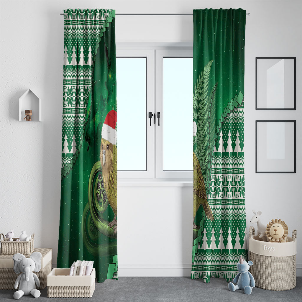 New Zealand Kakapo Christmas In July Window Curtain Silver Fern Santa Xmas Green Color LT22 - Polynesian Pride