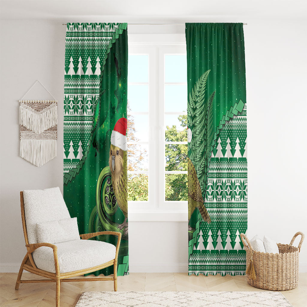 New Zealand Kakapo Christmas In July Window Curtain Silver Fern Santa Xmas Green Color LT22 - Polynesian Pride